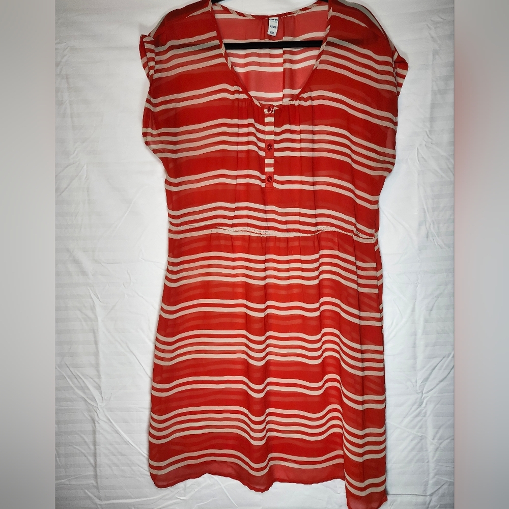 Womens Old Navy Red Red White Striped Dress Size XL Sheer Summer